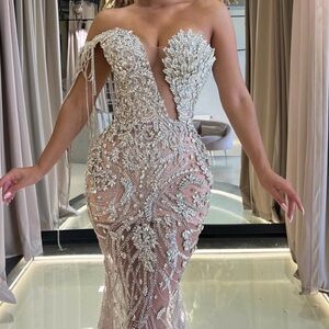 Elegant Crystal Embellished Evening Gown Heavy Beading